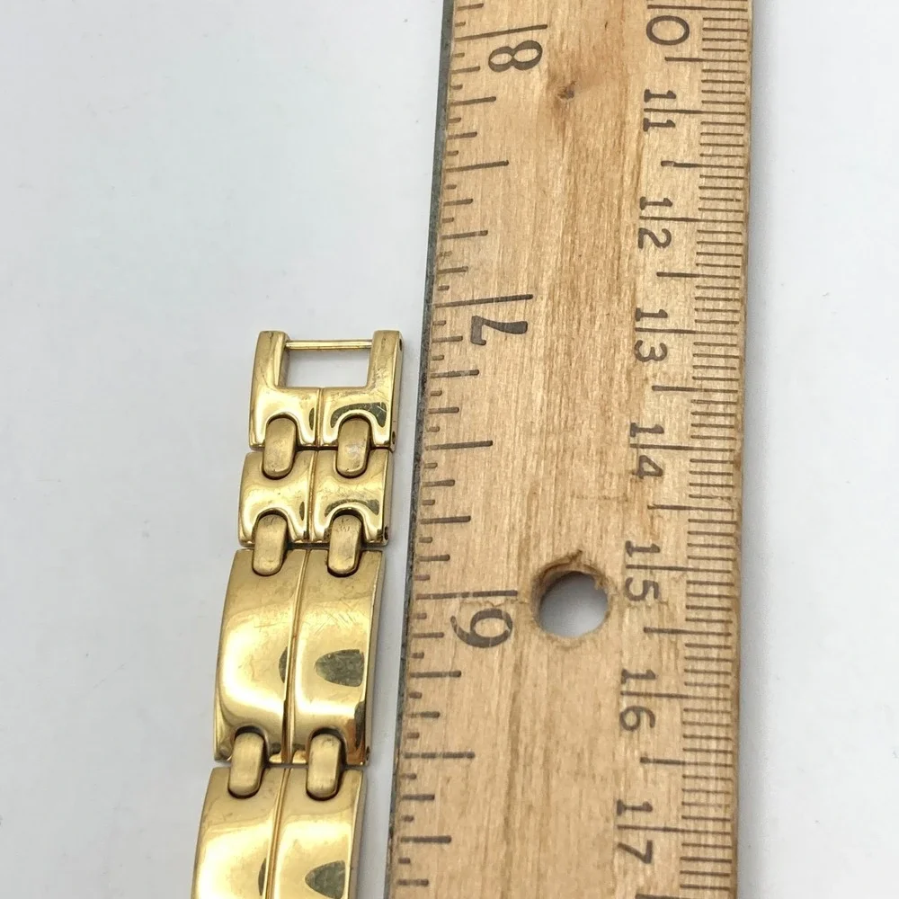 Timex Women's Tank Watch 17mm Gold Tone Crystals Petite New Battery 6.25